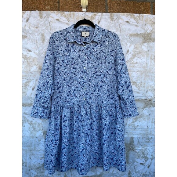 Tuckernuck Hayes Blue Hydrangeas Button Front Shirt Dress size large - Picture 12 of 12